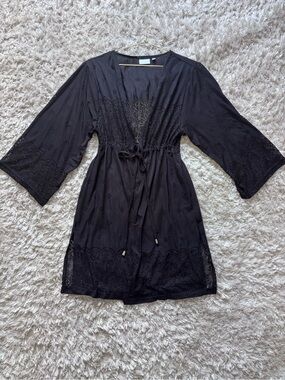 NWOT DOTTI Black Swim Coverup with Silver Charms Cutout Design Side Slits